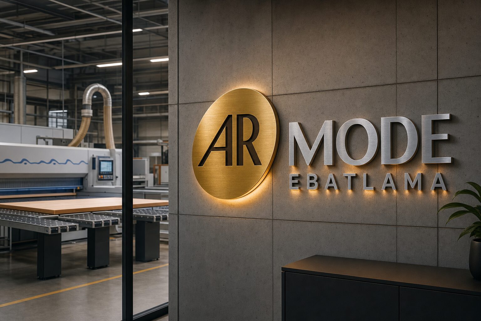 ARMODE Ebatlama marka görseli — beton duvarda metal tabela, temsili görselleştirme